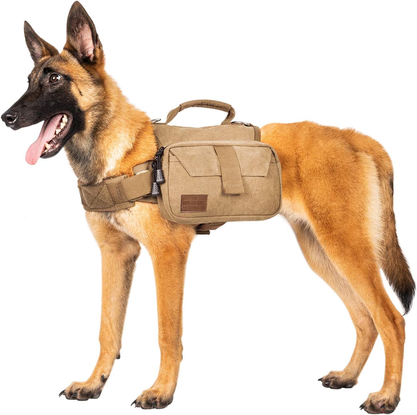 Dog Pack Hound Travel Camping Hiking Backpack Saddle Bag Rucksack for Medium & Large Dog (Brown, Medium)