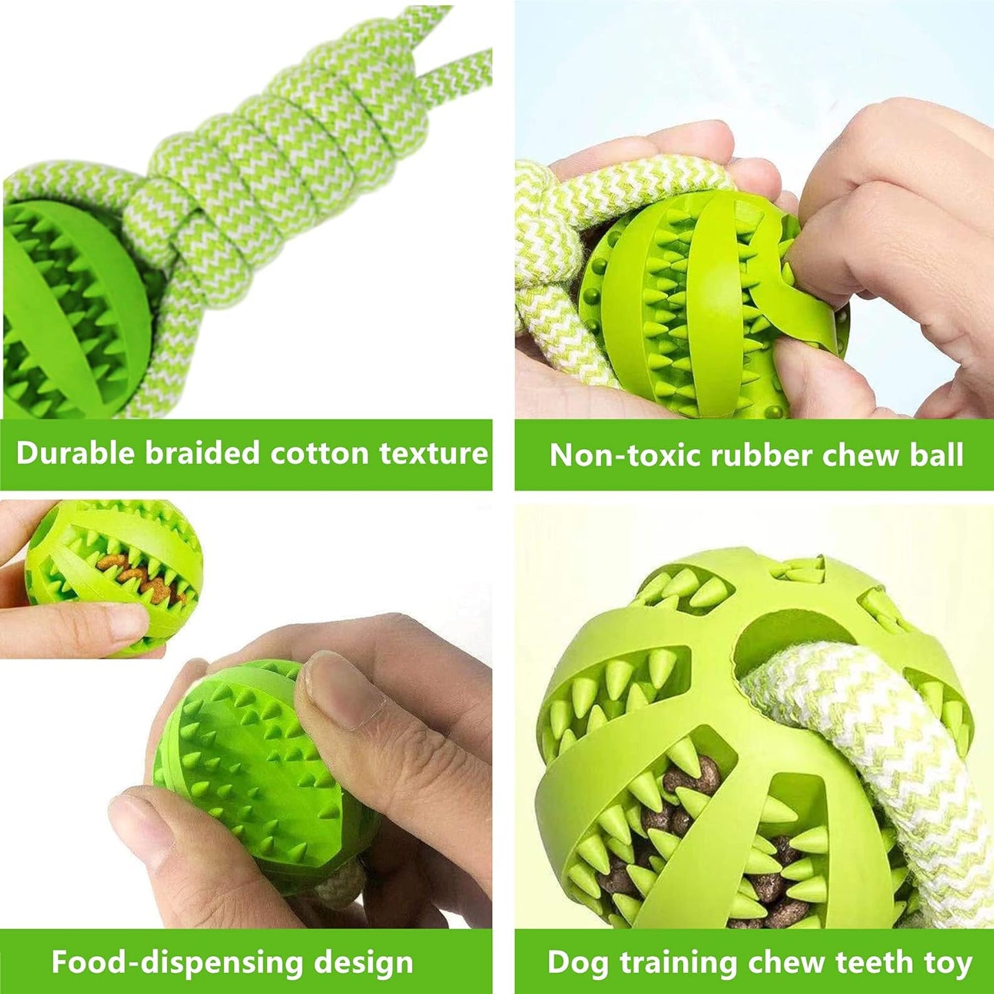 Dog Toy for Aggressive Chewers,Durable Puppy Treat Chew Rope Tough Molar Teeth Cleaning Ball 100% Rubber Food Dispensing Bite Knot Training Tugging Playing for Small Medium & Large Breeds