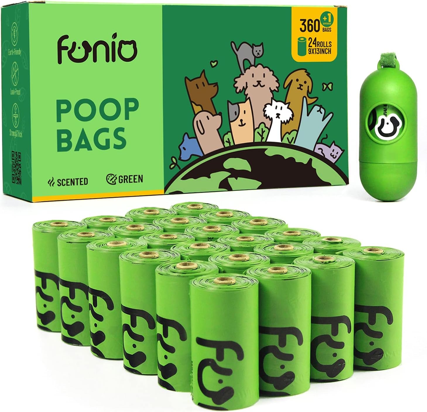 Dog Poop Bags with Dispenser, Extra Thick Doggie Bags, Lavender Scented Pet Waste Bag, Biodegradable Poop Bag for Dogs (360 Bags, Green)