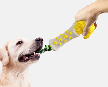 Dog Dental Chew Toys for Aggressive Chewers,Hawkish Scepter Pet Teeth Training Stick Teeth Cleaning with Dog Bite Rope Puppy Rubber Bone Toothbrush (Yellow)