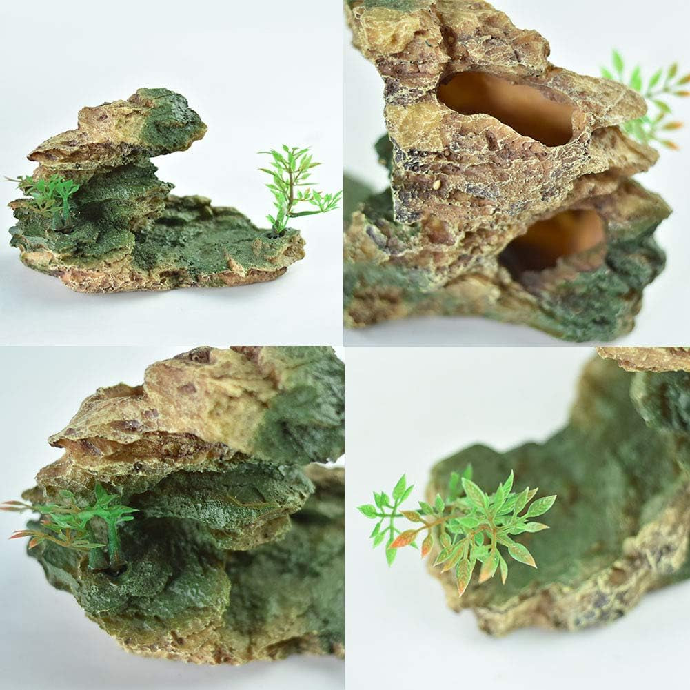 Reptile Small Hide, Turtles Hide Cage, Artificial Plant Rock, Humidified Habitat Decoration (Red Soil)