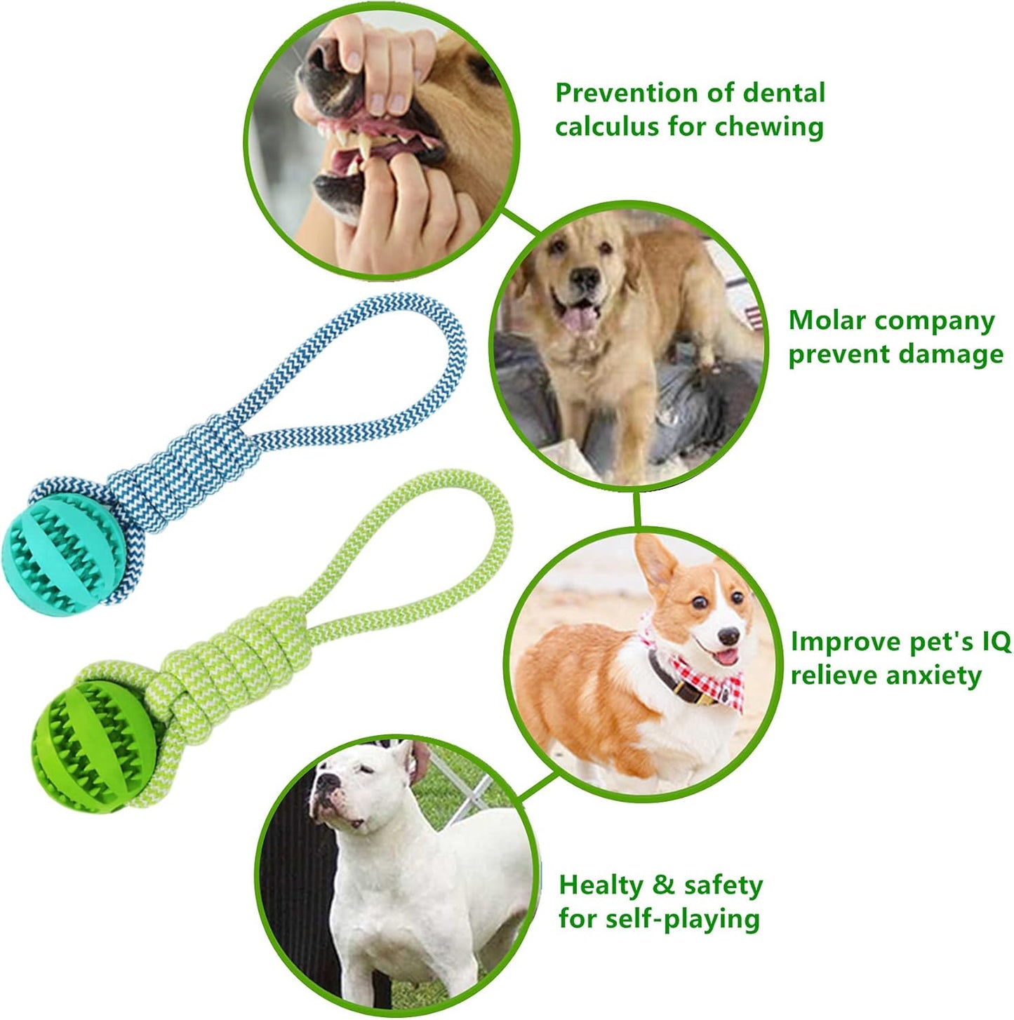 Dog Toy for Aggressive Chewers,Durable Puppy Treat Chew Rope Tough Molar Teeth Cleaning Ball 100% Rubber Food Dispensing Bite Knot Training Tugging Playing for Small Medium & Large Breeds