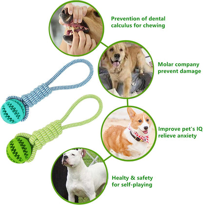 Dog Toy for Aggressive Chewers,Durable Puppy Treat Chew Rope Tough Molar Teeth Cleaning Ball 100% Rubber Food Dispensing Bite Knot Training Tugging Playing for Small Medium & Large Breeds