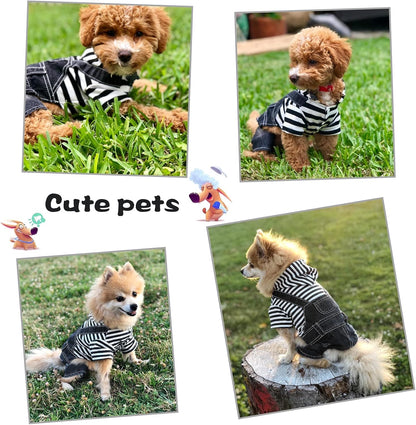 Pet Denim Jumpsuit Dog Jeans Hoodies Cool Blue Coat Medium Small Dogs Classic Jacket Puppy Blue Vintage Washed Vests (L, Black)