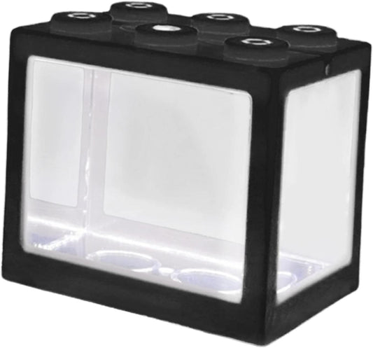 Mini Fish Tanks Betta Fish Tank Aquarium Tank Building Block Fish Bowl Office Table Decoration Home Decor LED Light Feeding Box - Black