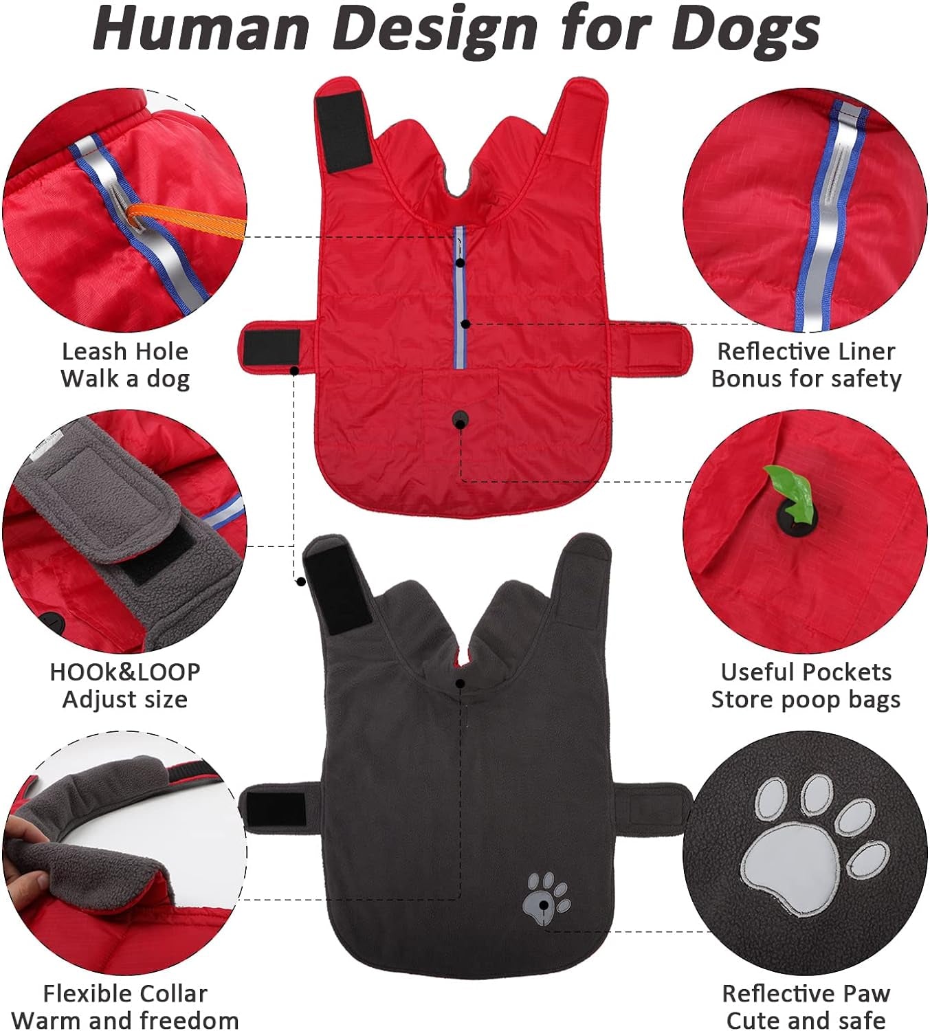 Dog Coats for Medium Dogs Jackets for Medium Dogs Pet Clothes for Medium Dog Cold Weather Coats Medium Dog Sweater Dog Apparel & Accessories Dog Winter Coat Dog Snow Jacket (Red, Medium)