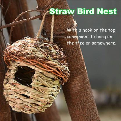 Handwoven Straw Bird Cage Nest House, 100% Natural Fiber Hanging Birdhouse Hatching Breeding Cave Cozy Resting Breeding Place for Birds - Ideal for Parrot, Canary, Finch or Cockatiel