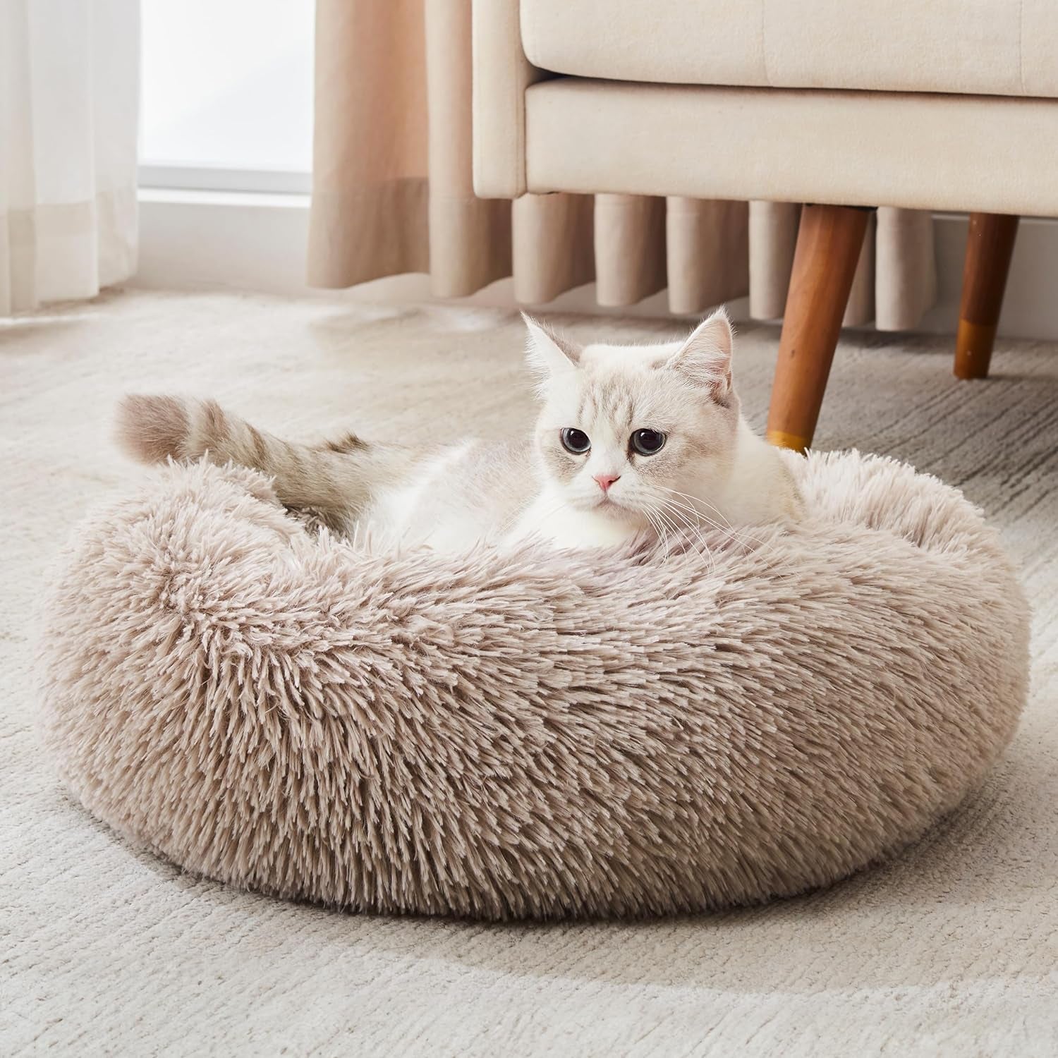 Calming Dog Bed & Cat Bed, Anti-Anxiety Donut Cuddler Warming Cozy Soft round Fluffy Faux Fur Plush Cushion Bed for Small Medium Dogs and Cats (20"/24"/27"/30")