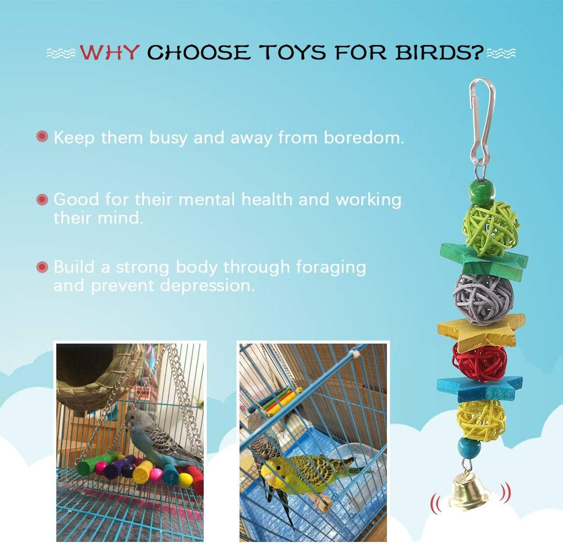 6 Pcs Birds Toys Hanging Hammock Bell Swing Chewing Toys for Parrots, Parakeet, Conure, Cockatiel, Mynah, Love Birds Small Parakeet Cages Decorative Accessories