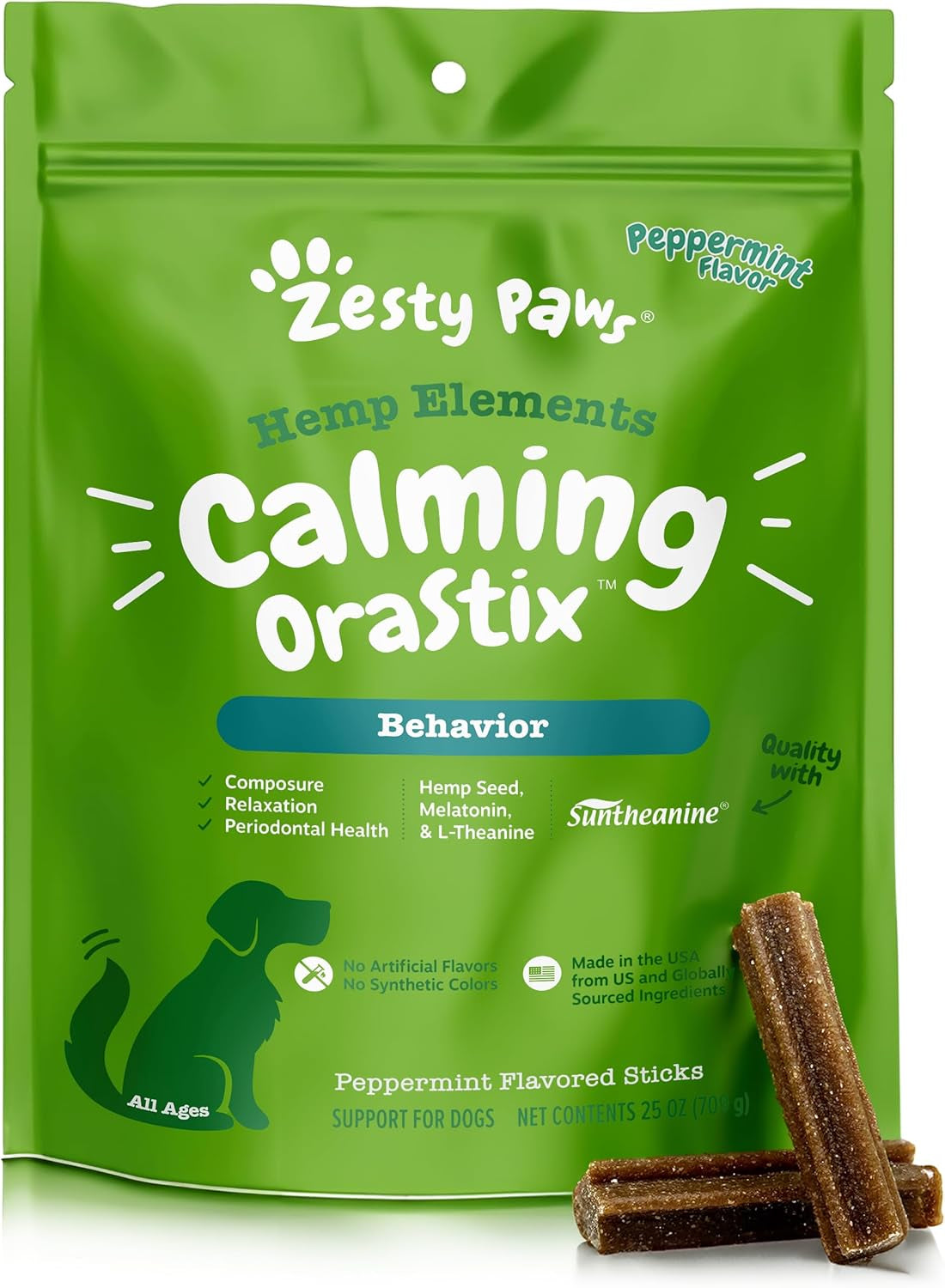 Orastix for Dogs - Calming Dental Sticks for Stress with Hemp Melatonin Chamomile Dog Healthy Teeth and Gums Calm Composure for Fireworks and Thunderstorms - 25Oz