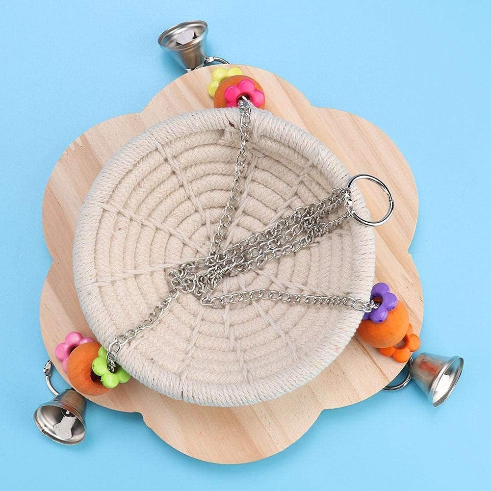 Bird Nest Swing Hammock Cage Hatch House Breeding Nest Handmade Cotton Weave Hemp Rope Hut Cave with Bells Colorful Chew Toy for Parakeet Cockatiel Conure Lovebird Finch (Cotton)