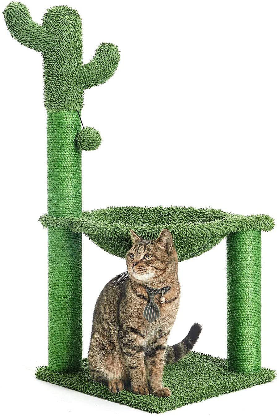 35 Inches Cactus Cat Tree with Hammock and Full Wrapped Sisal Scratching Post for Cats Green Large