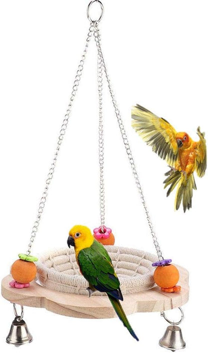 Bird Nest Swing Hammock Cage Hatch House Breeding Nest Handmade Cotton Weave Hemp Rope Hut Cave with Bells Colorful Chew Toy for Parakeet Cockatiel Conure Lovebird Finch (Cotton)