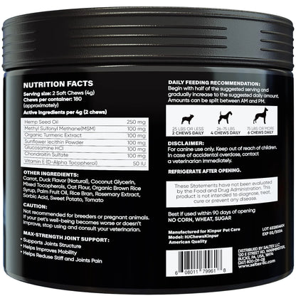 Glucosamine for Dogs Functional Dog Joint Supplement with Chondroitin Msm Hemp