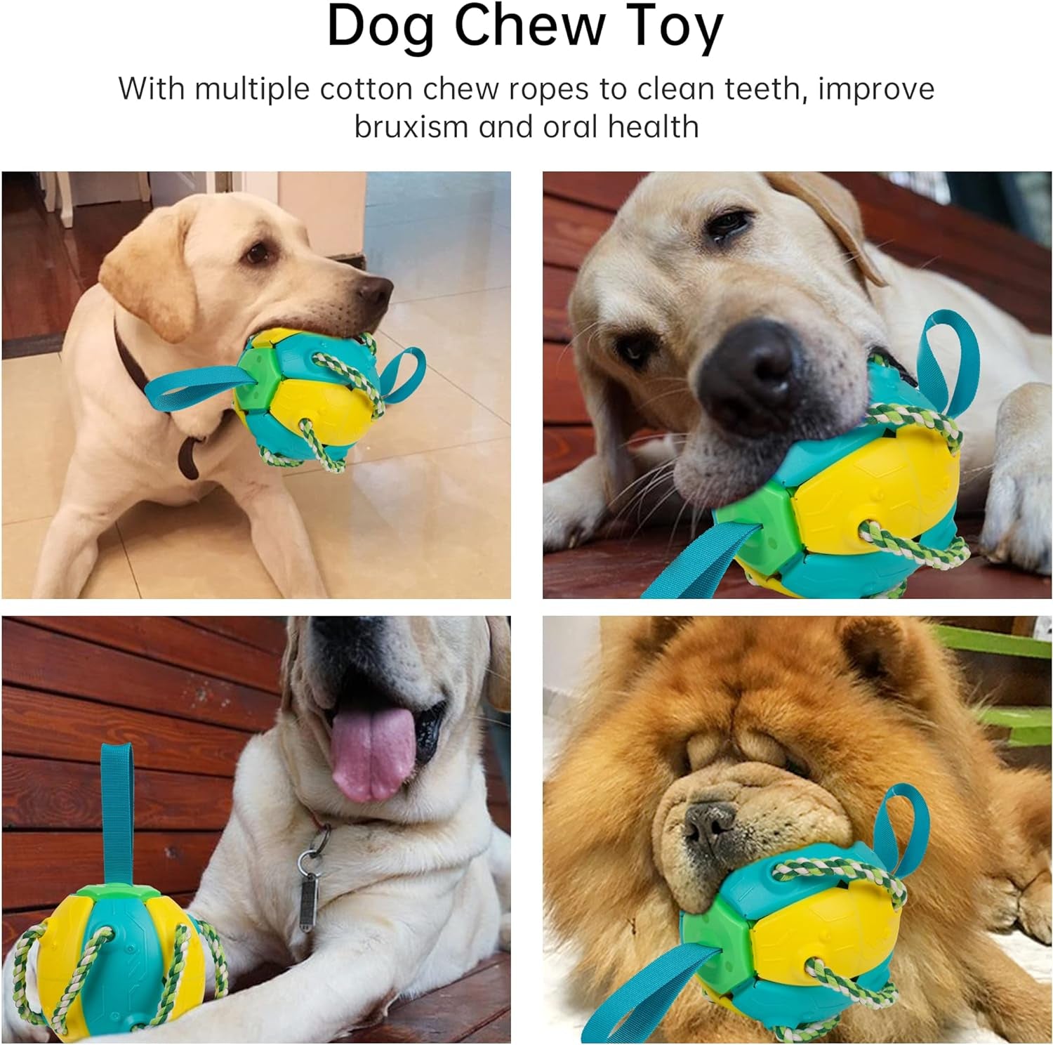 Interactive Dog Ball Toys with Chew Rope, Dog Chew Balls Exercise Toy Outdoor Dog Tug of War Rebound Flying Ball Reward Toy Dog Training Tools for Puppies Large Dogs Aggressive Chewers-Yellow