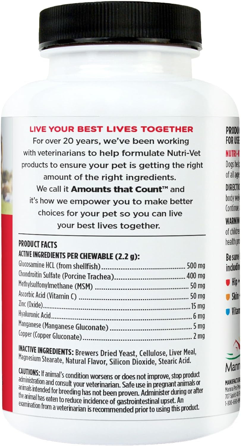 Advanced Strength Hip & Joint Chewable Dog Supplements - Formulated with Glucosamine & Chondroitin to Support Dog Cartilage & Mobility - 300 Tablets