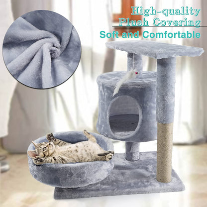 Cat Tree - Cat Tower with Cat Scratching Posts - Cat Condo with Padded Perch, Cat Activity Center for Cats, Cat Climbing Stand with Jump Platform & Toys for Small Kittens Adult Cats