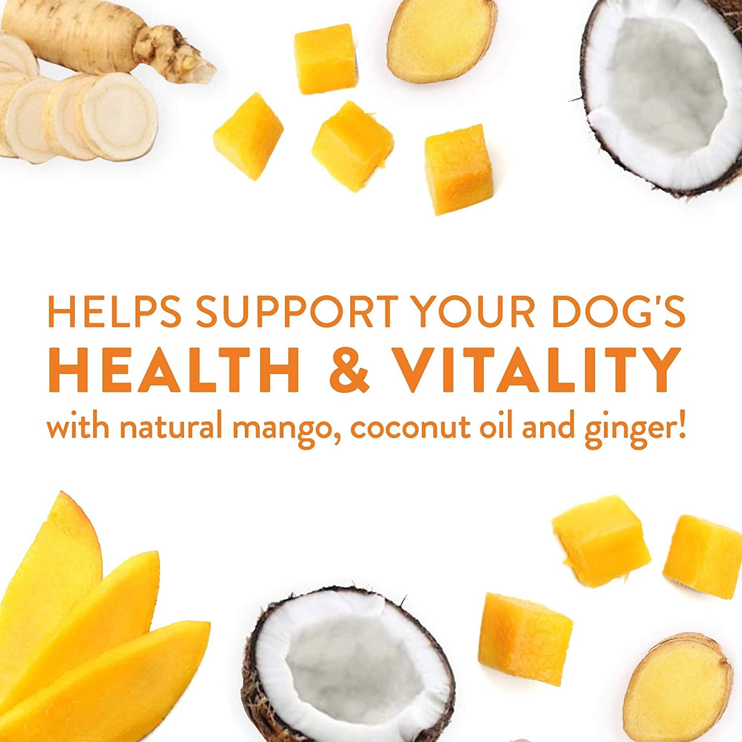 Vitality Chicken & Mango Jerky - Meaty Dog Treats with Mango, Coconut Oil & Ginger to Support Overall Health & Vitality - 12 Oz. (29278)