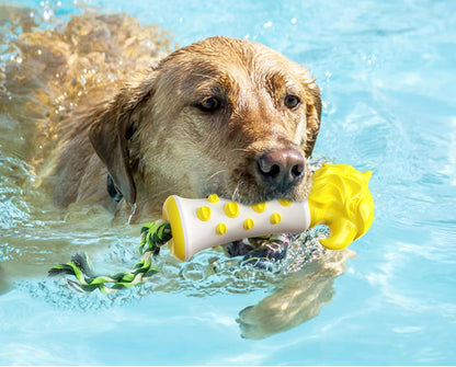 Dog Dental Chew Toys for Aggressive Chewers,Hawkish Scepter Pet Teeth Training Stick Teeth Cleaning with Dog Bite Rope Puppy Rubber Bone Toothbrush (Yellow)