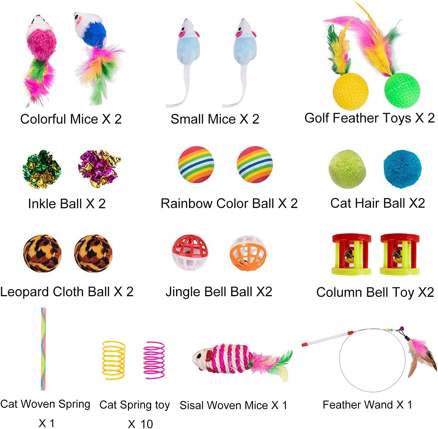 32Pcs Cat Toys Kitten Interactive Pet Toys Assortments, Foldable Rainbow Tunnel, Cat Feather Teaser Wand Interactive Feather Toy Fluffy Mouse Crinkle Balls Bell Play for Cat Puppy Kitty Kitten(2 Way)