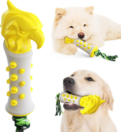 Dog Dental Chew Toys for Aggressive Chewers,Hawkish Scepter Pet Teeth Training Stick Teeth Cleaning with Dog Bite Rope Puppy Rubber Bone Toothbrush (Yellow)