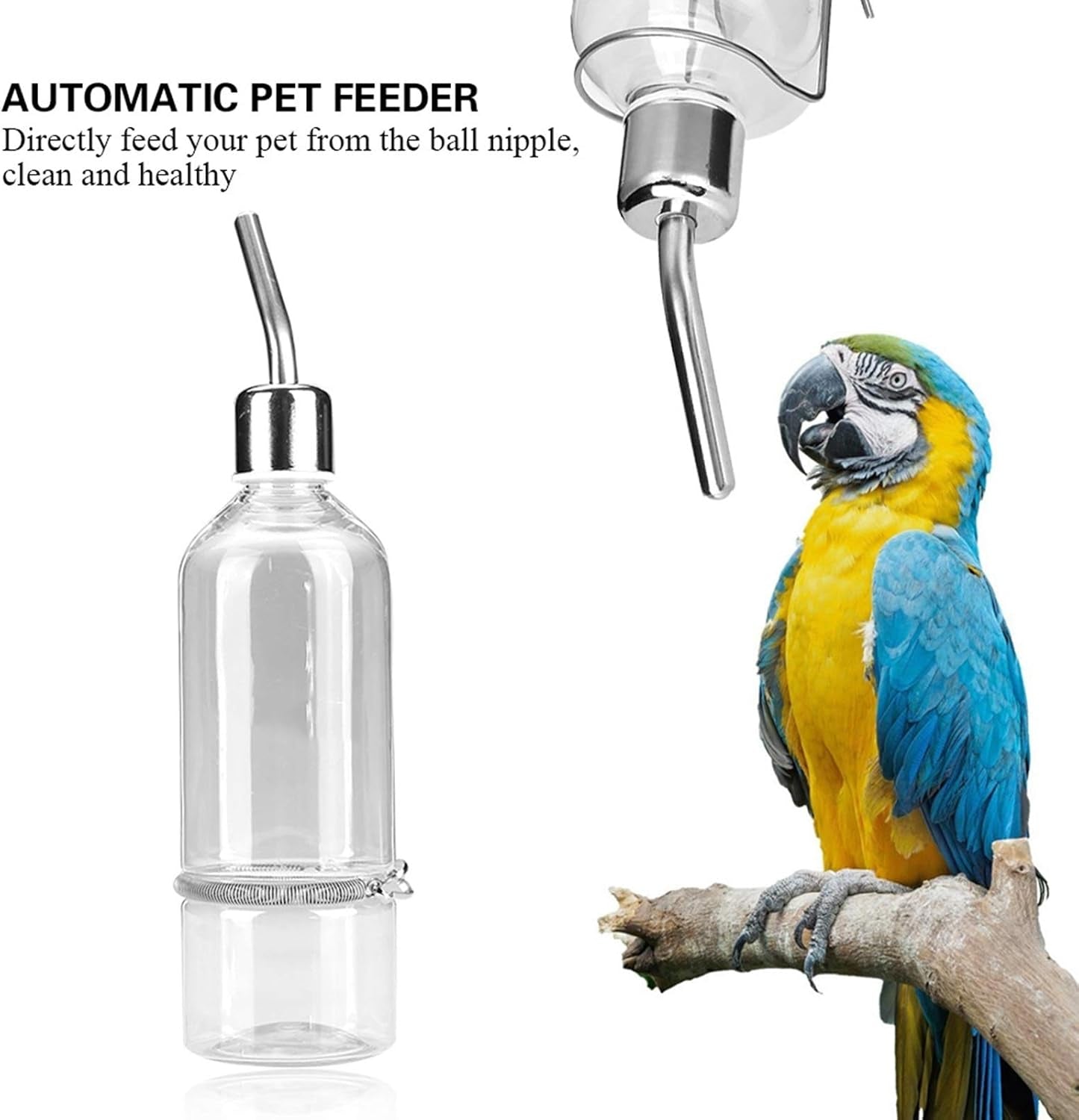 Pet Feeder Automatic Pet Water Dispenser Practical Parrot Water Drinking Feeding Bottle with Stainless Steel Ball Nipple (S)