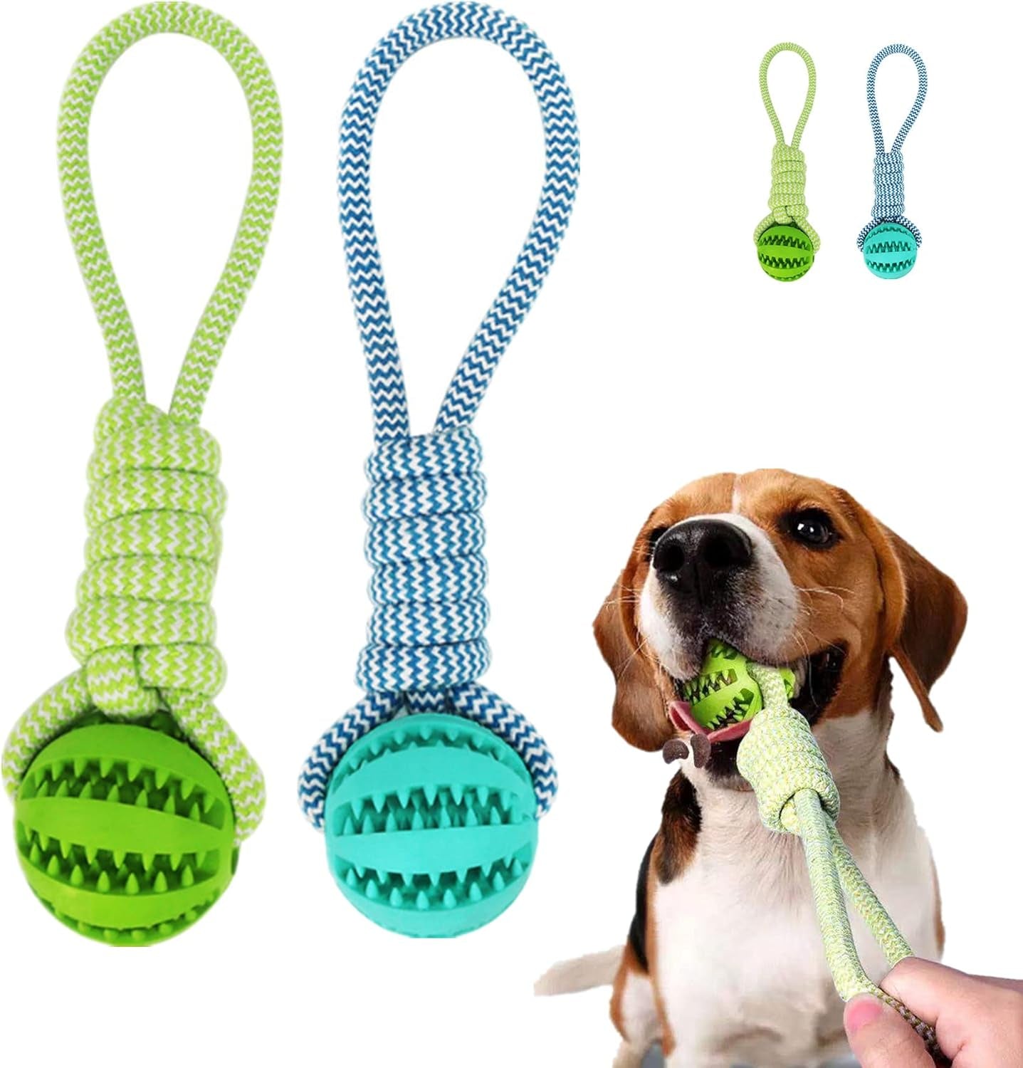 Dog Toy for Aggressive Chewers,Durable Puppy Treat Chew Rope Tough Molar Teeth Cleaning Ball 100% Rubber Food Dispensing Bite Knot Training Tugging Playing for Small Medium & Large Breeds