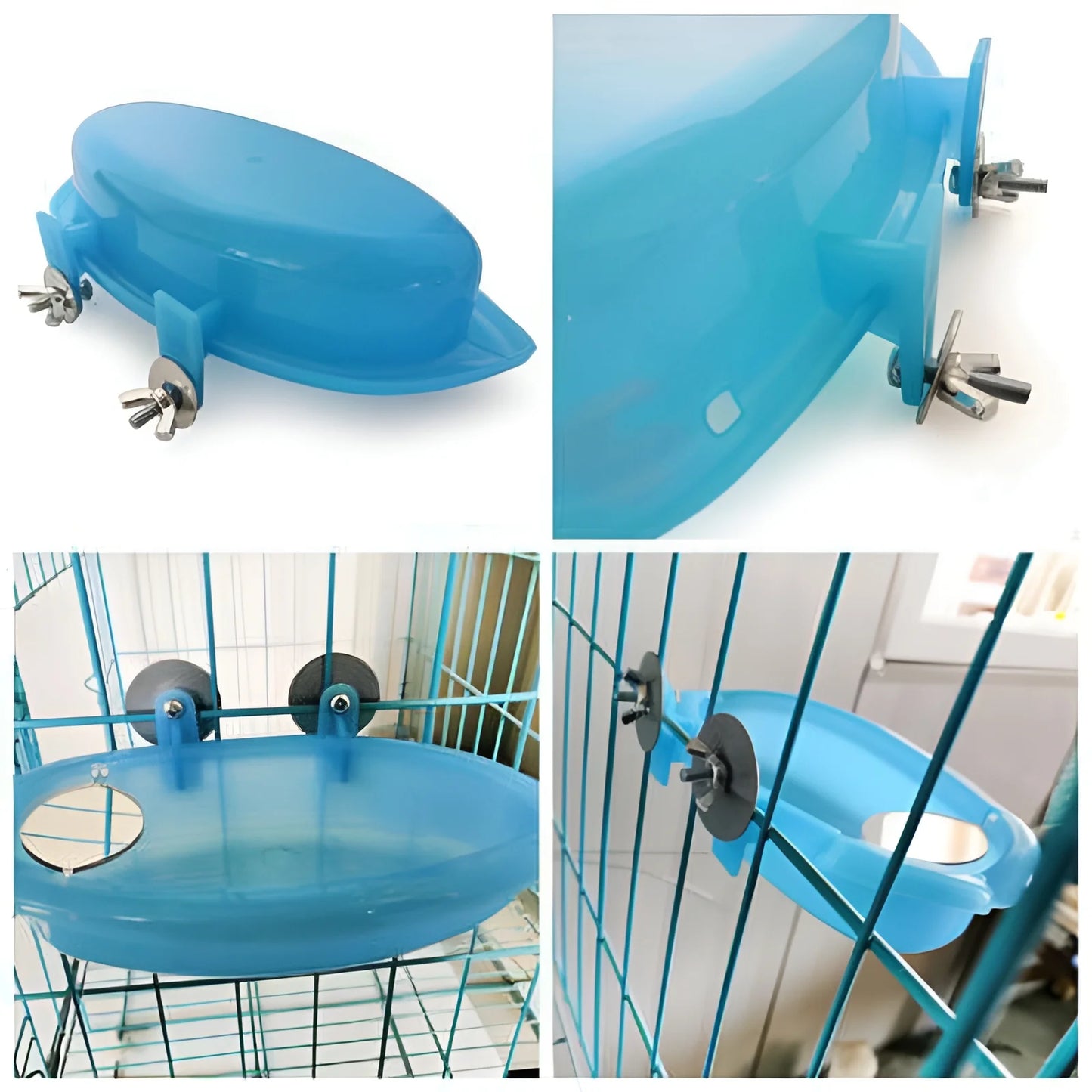 Bird Bath Tub Bowl Basin Hanging Birdbath Toy Pet Parrot Budgie Parakeet Cockatiel Cage Water Shower Food Feeder with Mirror Pet Supplies