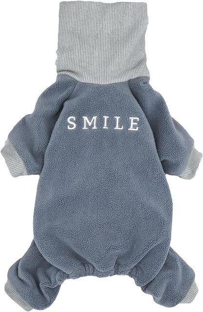 Embroidery Dog Clothes Turtleneck Thermal Fleece Puppy Pajamas Doggie Outfits Cat Onesies Jumpsuits Blue Small