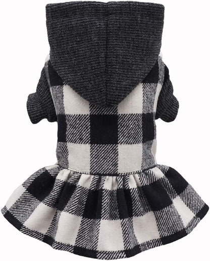 Knitted Plaid Dog Dress Hoodie Sweatshirts Pet Clothes Sweater Coats Cat Outfits Black Small