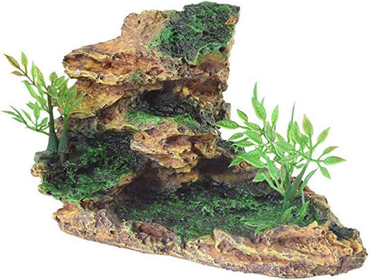 Reptile Small Hide, Turtles Hide Cage, Artificial Plant Rock, Humidified Habitat Decoration (Red Soil)