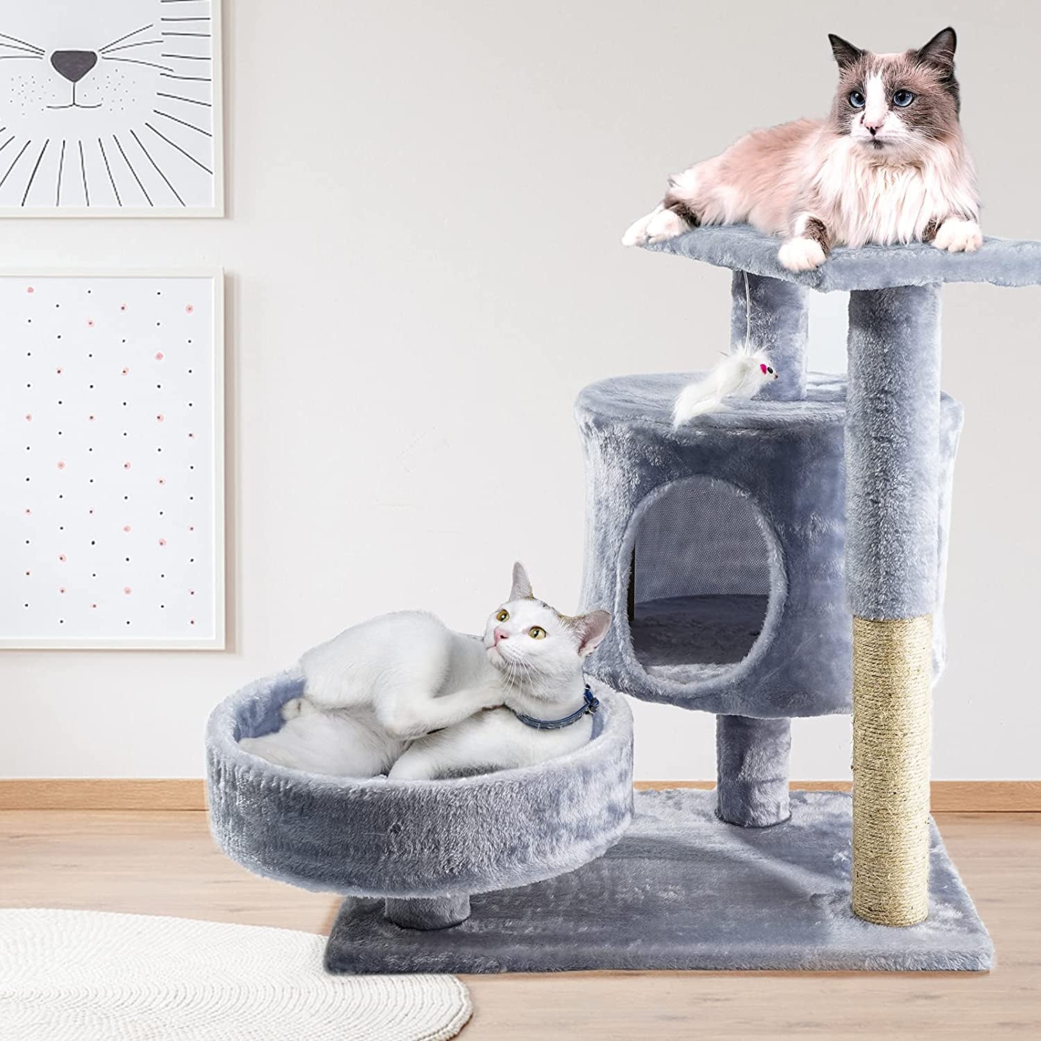 Cat Tree - Cat Tower with Cat Scratching Posts - Cat Condo with Padded Perch, Cat Activity Center for Cats, Cat Climbing Stand with Jump Platform & Toys for Small Kittens Adult Cats