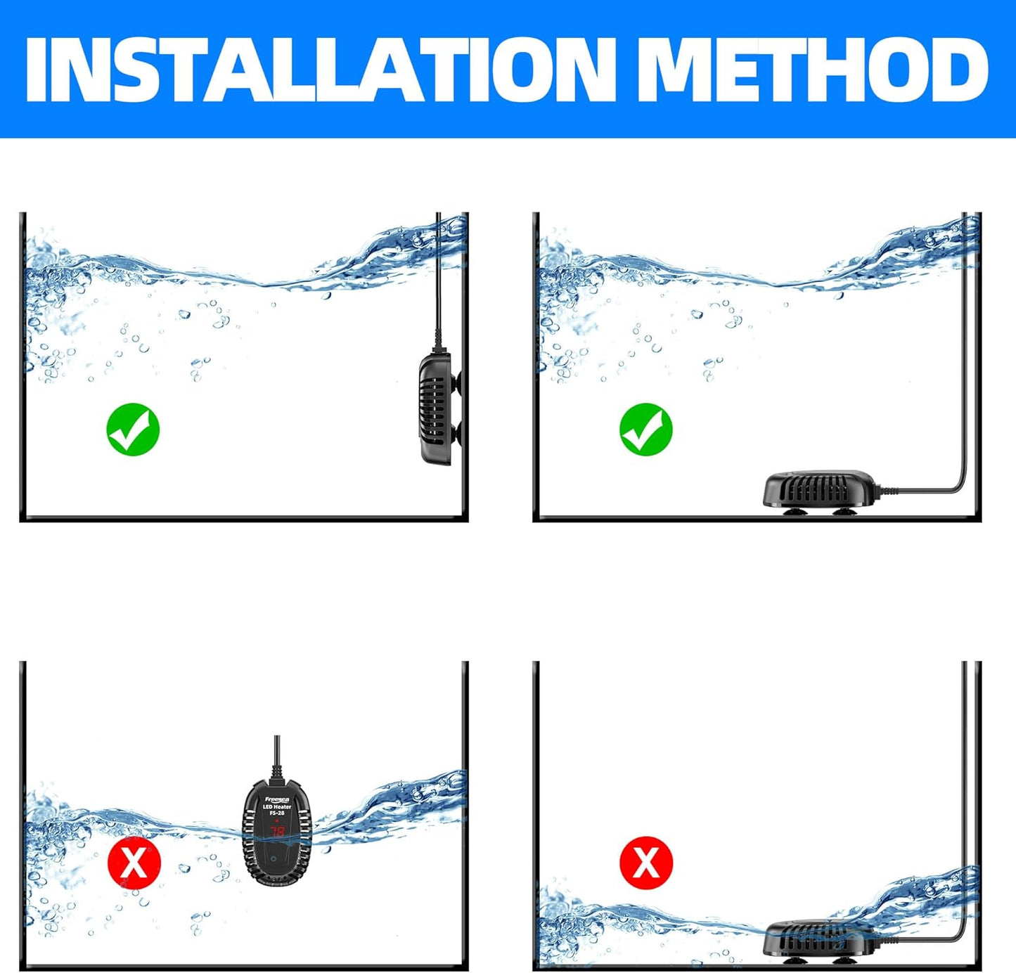 Aquarium Fish Tank Heater: 50W Small Submersible Turtle Heater with Adjustable Temperature External Controller for Betta | Saltwater | Freshwater | 1-10 Gallon