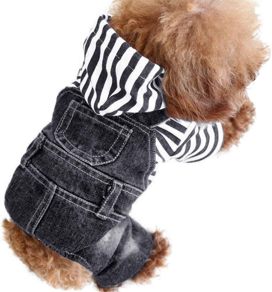 Pet Denim Jumpsuit Dog Jeans Hoodies Cool Blue Coat Medium Small Dogs Classic Jacket Puppy Blue Vintage Washed Vests (L, Black)