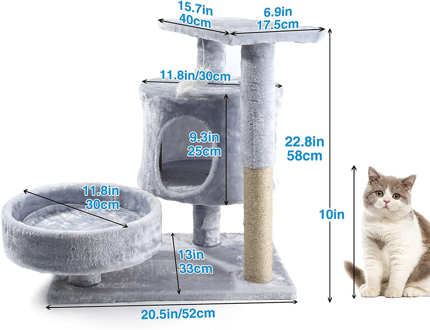 Cat Tree - Cat Tower with Cat Scratching Posts - Cat Condo with Padded Perch, Cat Activity Center for Cats, Cat Climbing Stand with Jump Platform & Toys for Small Kittens Adult Cats