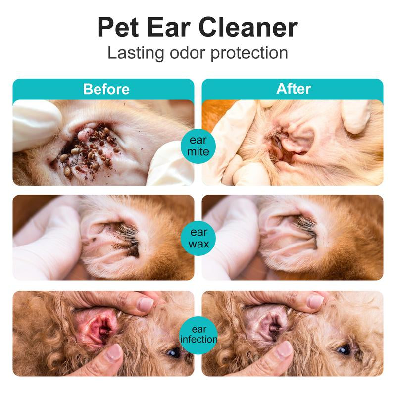 Dog Ear Cleaner Set, 4Oz Dog Ear Cleaning Solution & 20Pcs Cotton Swabs & 20Pcs Finger Covers, Ear Cleaner for Cats Pet Earcleaner