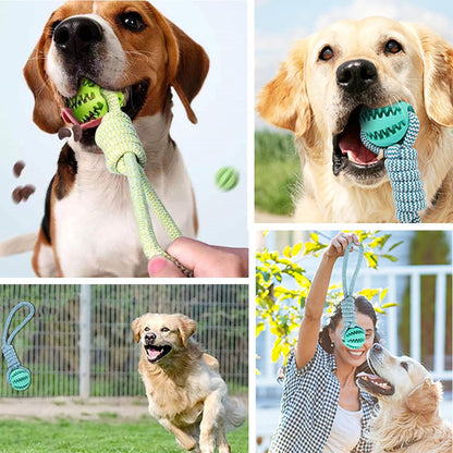 Dog Toy for Aggressive Chewers,Durable Puppy Treat Chew Rope Tough Molar Teeth Cleaning Ball 100% Rubber Food Dispensing Bite Knot Training Tugging Playing for Small Medium & Large Breeds