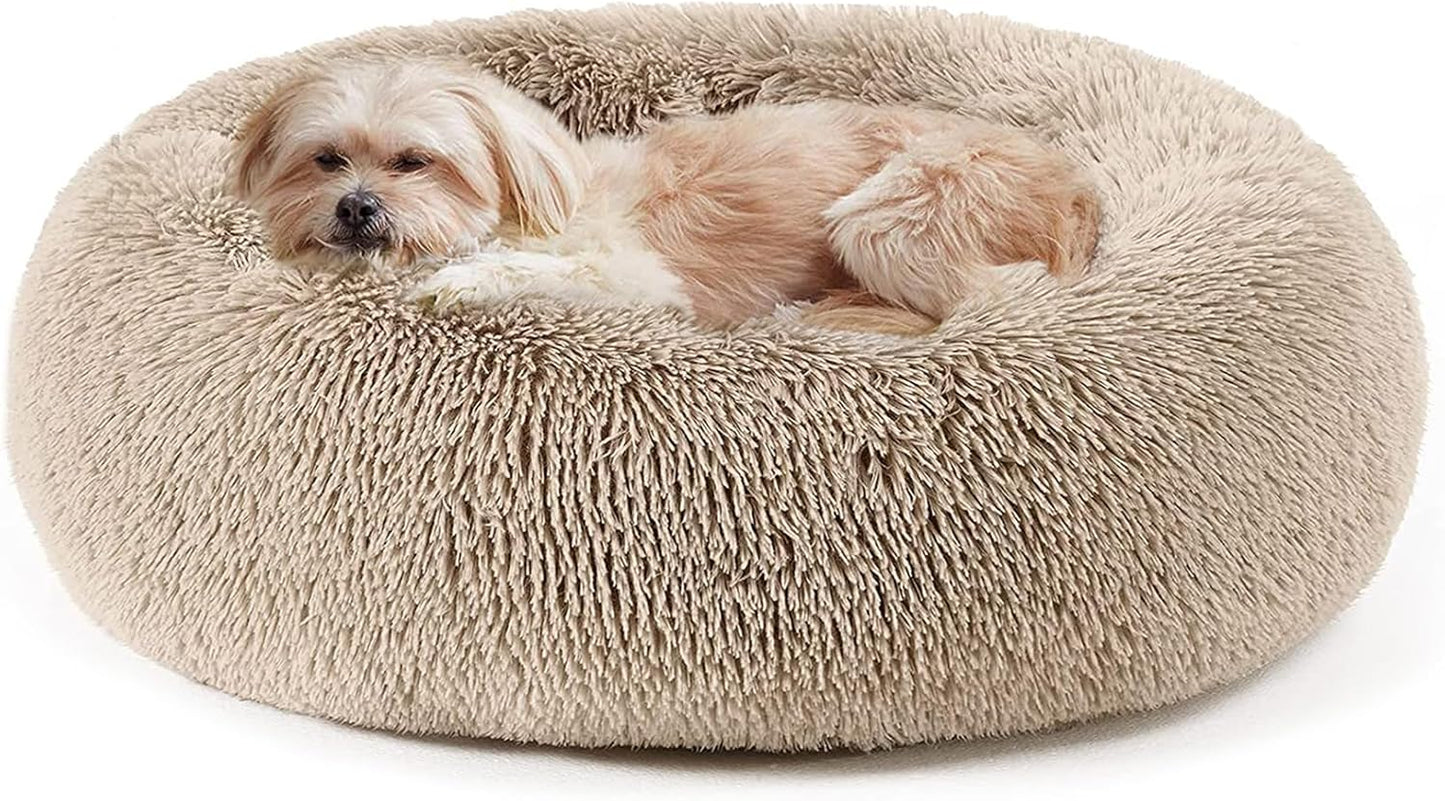 Calming Dog Bed & Cat Bed, Anti-Anxiety Donut Cuddler Warming Cozy Soft round Fluffy Faux Fur Plush Cushion Bed for Small Medium Dogs and Cats (20"/24"/27"/30")