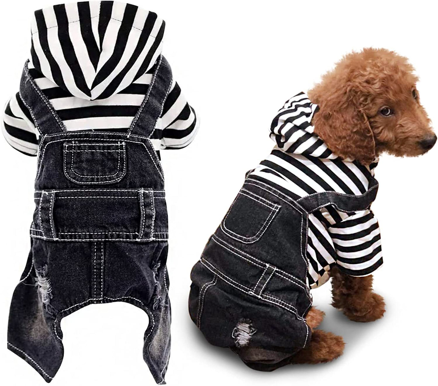 Pet Denim Jumpsuit Dog Jeans Hoodies Cool Blue Coat Medium Small Dogs Classic Jacket Puppy Blue Vintage Washed Vests (L, Black)