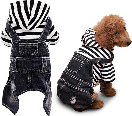 Pet Denim Jumpsuit Dog Jeans Hoodies Cool Blue Coat Medium Small Dogs Classic Jacket Puppy Blue Vintage Washed Vests (L, Black)