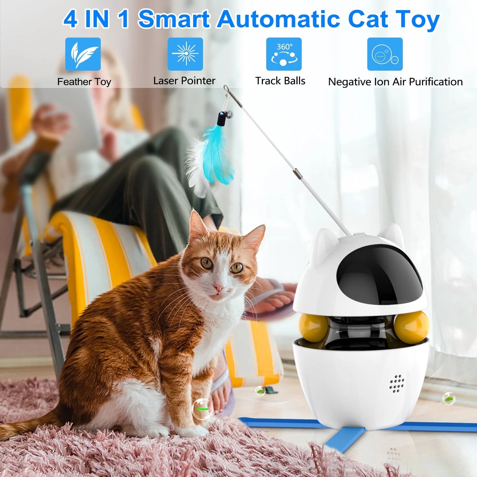 Automatic Cat Toy Interactive for Indoor, 3 in 1 Cat Interactive Laser Feather Toys Breed