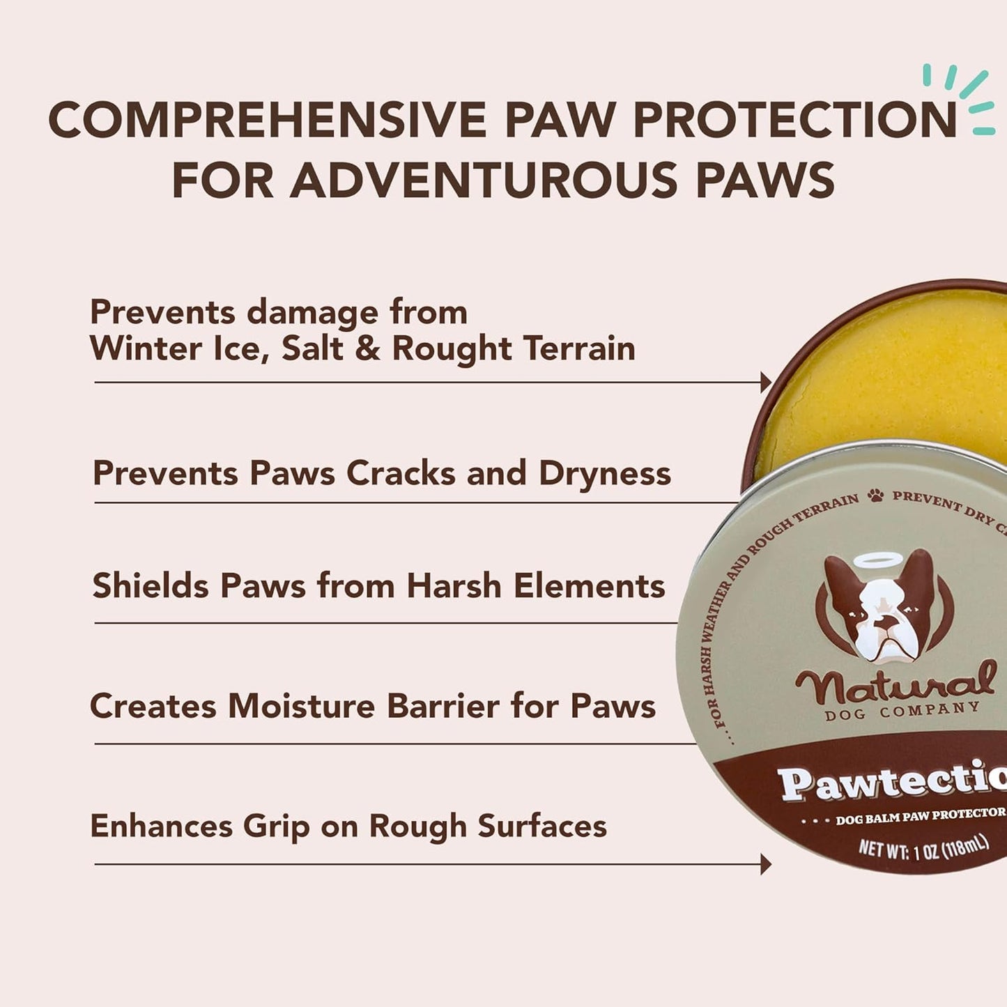 Pawtection Balm for Dogs (1 Oz Tin) All-Natural, Lick-Safe Dog Paw Protector, Moisturizing Dog Paw Balm for Dry, Cracked Pad, Protects Paw from Winter Ice, Salt & Rough Terrain