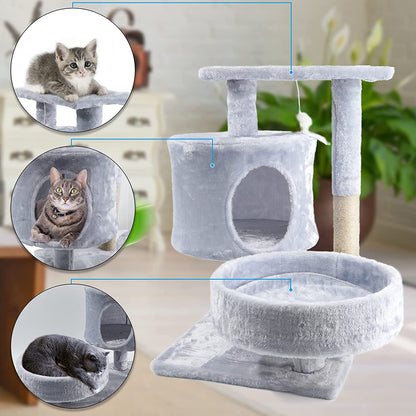 Cat Tree - Cat Tower with Cat Scratching Posts - Cat Condo with Padded Perch, Cat Activity Center for Cats, Cat Climbing Stand with Jump Platform & Toys for Small Kittens Adult Cats