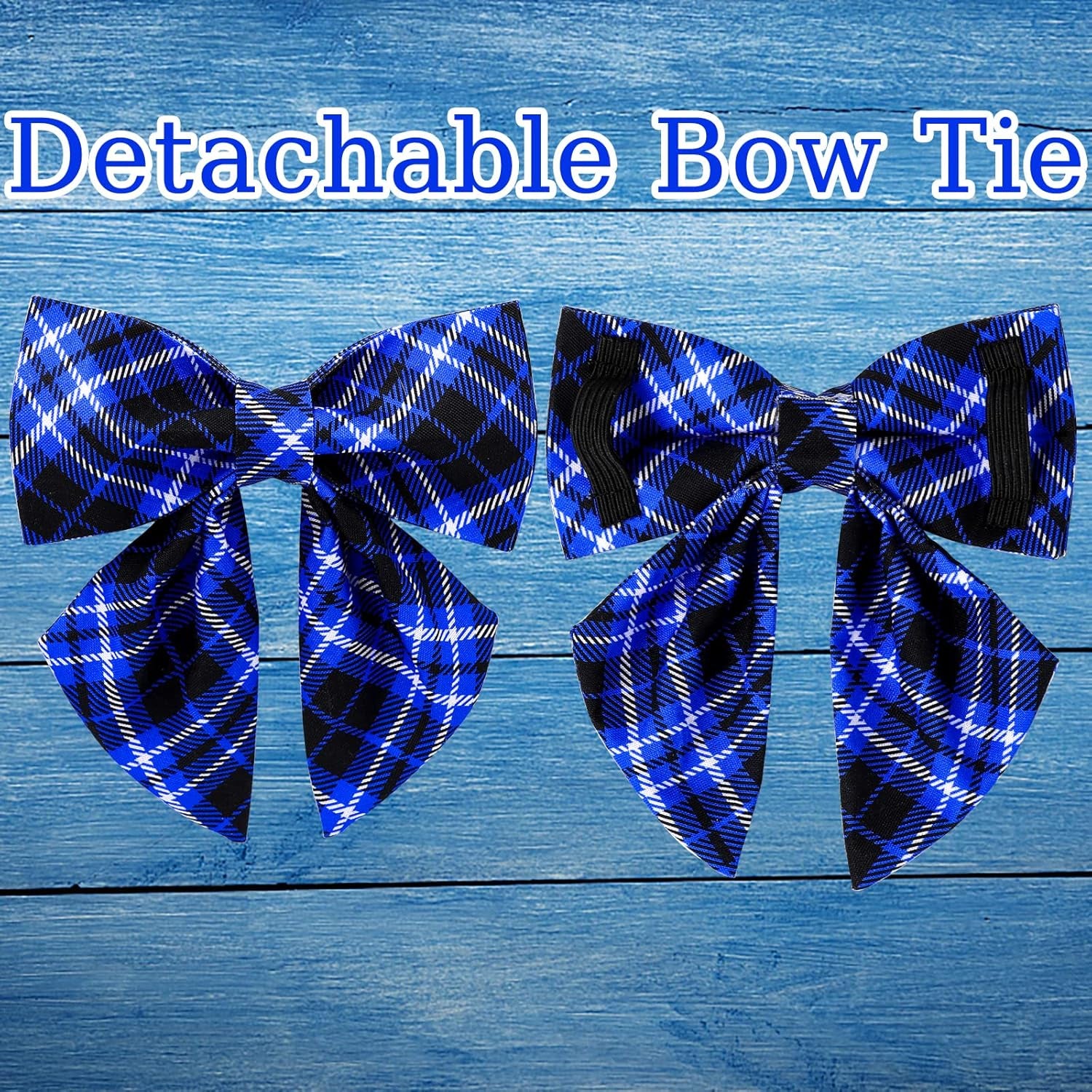 Dog Collar with Bow Tie, Cotton Dog Bowtie Collar for Medium Girl Boy Dog, Blue Bowtie Dog Collar with Durable Metal Buckle, Holiday Plaid Dog Collar, M