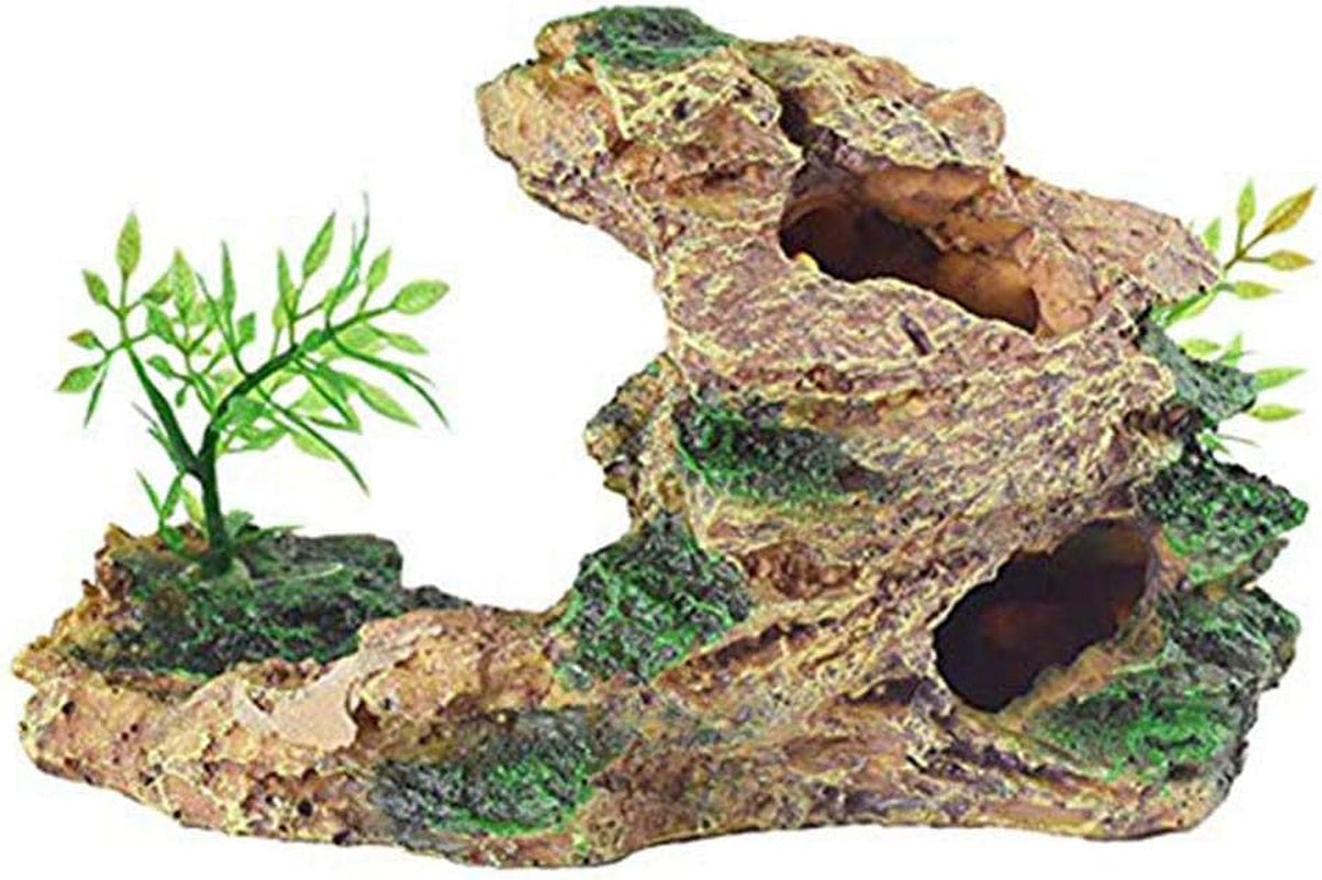 Reptile Small Hide, Turtles Hide Cage, Artificial Plant Rock, Humidified Habitat Decoration (Red Soil)