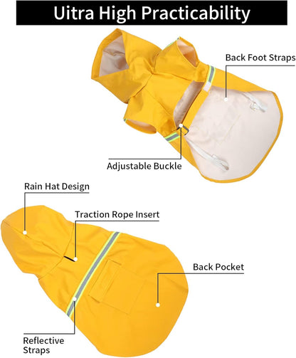 Dog Raincoat Hooded Small Medium and Large,Variety of Colors Available,Dog Rain Jacket Coat,Breathable Lightweight Waterproof Slicker,Reflective Strip Rain Poncho Adjustable Drawstring Dog Raincoats