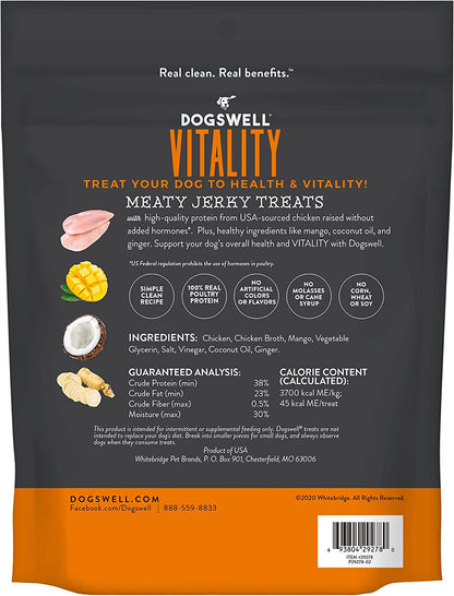 Vitality Chicken & Mango Jerky - Meaty Dog Treats with Mango, Coconut Oil & Ginger to Support Overall Health & Vitality - 12 Oz. (29278)