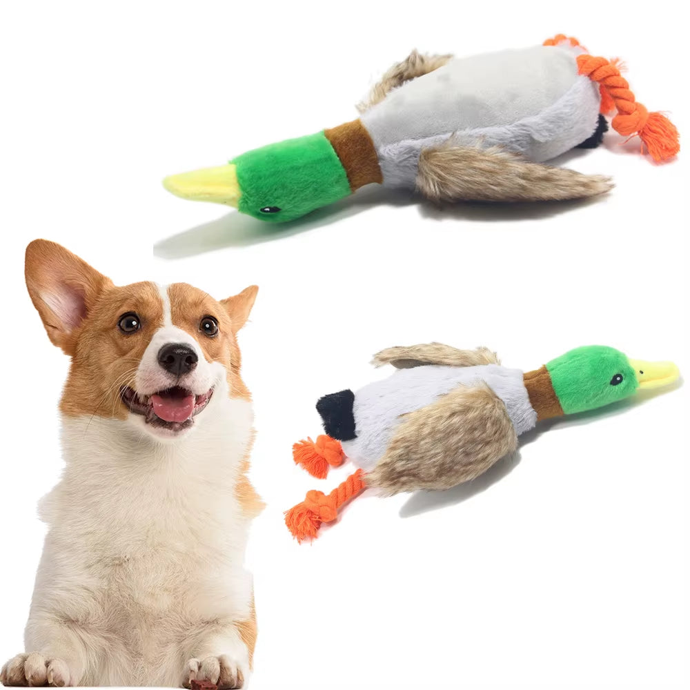 Cute Plush Duck Sound Pet Toy Animal Squeak Dog Toy Cleaning Tooth Dog Chew Rope Chew Toys for Small Medium Dogs Interactive Toy